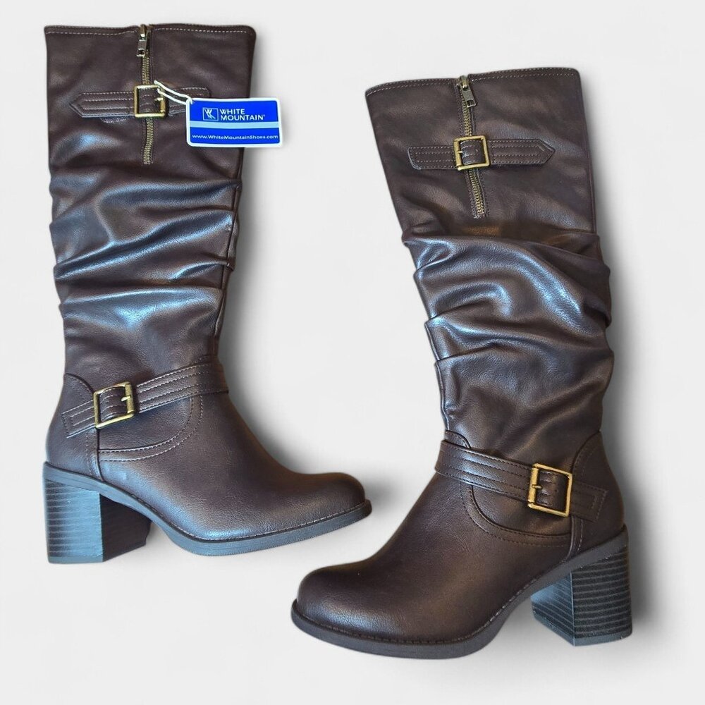 White Mountain Womens Desirable Knee-High Boots Brown 5M Biker Rocker